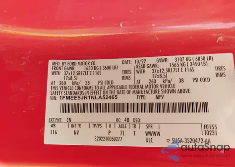 2022 Ford Bronco Raptor из США, поврежденный, VIN 1FMEE5JR1NLA52465